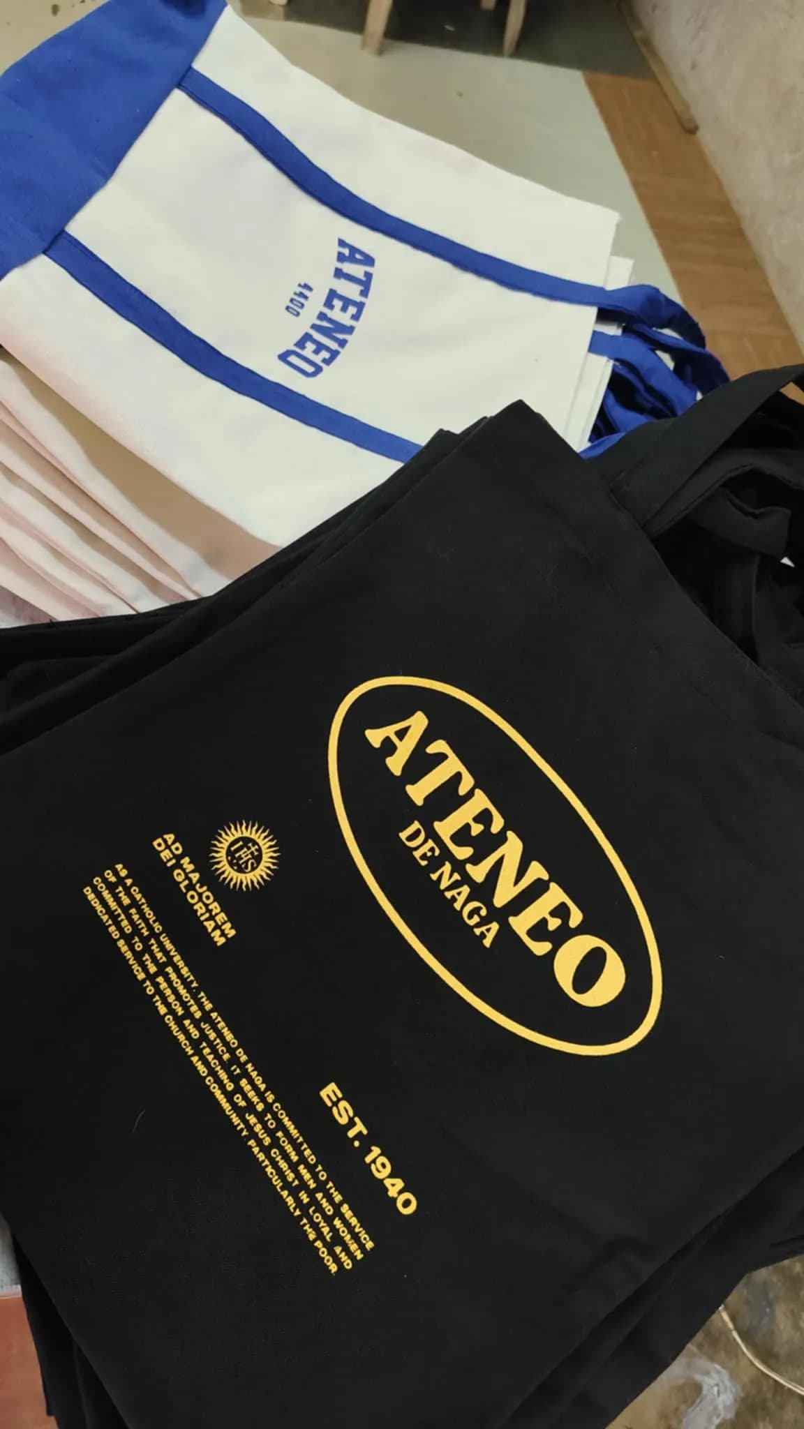 Gold in Blue Tote Bags